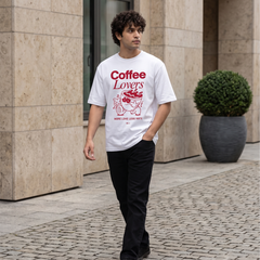 Men's Coffee Lovers Graphic Oversized White T-Shirt