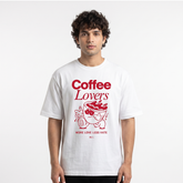 Men's Coffee Lovers Graphic Oversized White T-Shirt