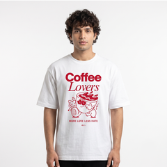 Men's Coffee Lovers Graphic Oversized White T-Shirt