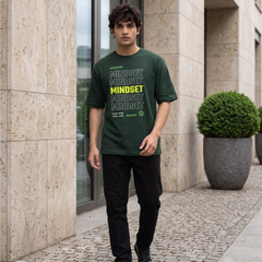Men's Mindset Typography Oversized Dark Green T-Shirt