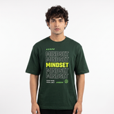 Men's Mindset Typography Oversized Dark Green T-Shirt