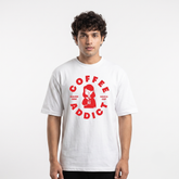 Men's Red Coffee Addict Graphic Oversized White T-Shirt