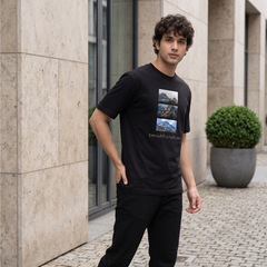 Men's Nature Mountain Graphic Oversized Black T-Shirt