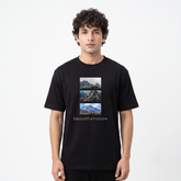 Men's Nature Mountain Graphic Oversized Black T-Shirt