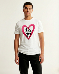 White I Love You Heart Graphic Cotton T-Shirt