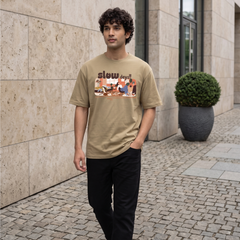 Men's Slow Days Graphic Oversized Beige T-Shirt