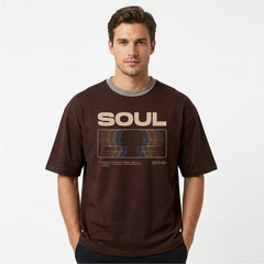 Men's "Soul" Illusion Graphic Oversized Brown T-Shirt