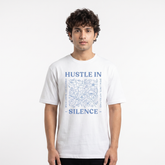 Men's Hustle In Silence Floral Graphic Oversized White T-Shirt