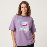Women's Hope Holographic Graphic Oversized Purple T-Shirt