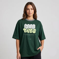 Women's "Good Days" Oversized Dark Green Graphic T-Shirt