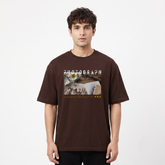 Men's Vintage Photograph Graphic Oversized Brown T-Shirt