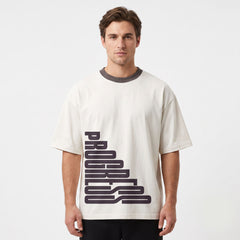 Men's "Progress" Typography Oversized White T-Shirt