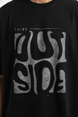 Men's Black Oversized Think Outside Graphic T-Shirt