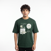 Men's Stay Snacky Graphic Oversized Dark Green T-Shirt