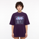 Women's Crazy Graffiti Oversized Purple T-Shirt