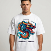 Men's White Legendary Dragon Graphic Oversized T-Shirt