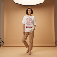 Women's Red Doodle Graphic Oversized White T-Shirt