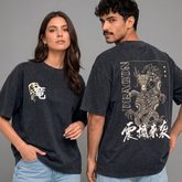 unisex Charcoal Dragon Back Print Oversized T-Shirt
