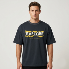 Black Explore Graphic Oversized Streetwear T-Shirt