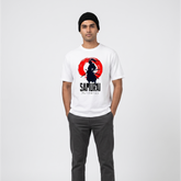 Men's White Samurai Graphic Regular T-Shirt