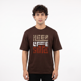 Men's Keep Life Simple Typography Oversized Brown T-Shirt