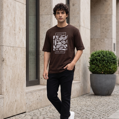 Men's Authentic Good Vibes Graphic Oversized Brown T-Shirt