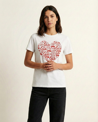 White Love Heart Graphic Tee - Cotton Regular Fit