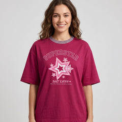 Women's Pink Superstar Graphic Oversized T-Shirt