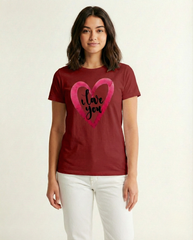 White I Love You Heart Graphic Cotton T-Shirt