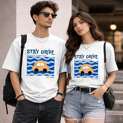 Unisex Stay Drive Graphic Oversized White T-Shirt