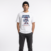 Men's White Gamer Robot Graphic Oversized T-Shirt