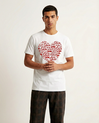 White Love Heart Graphic Tee - Cotton Regular Fit
