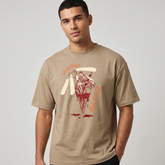 Men's Khaki Ice Cream Graphic Oversized Streetwear T-Shirt