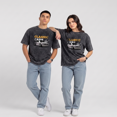 Unisex Vintage Wash Grey Classic Car Graphic T-Shirt