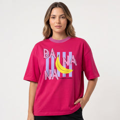 Women's Pop Art Banana Graphic Oversized Pink T-Shirt