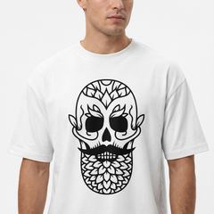 White Oversized Bearded Skull Graphic T-Shirt For Men