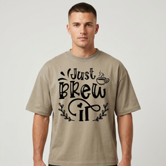 Men's Beige Oversized Coffee Graphic Tee