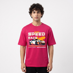 Men's Speed Race Graphic Oversized Magenta T-Shirt