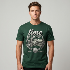 Men's Dark Green Time Is Money Graphic T-Shirt