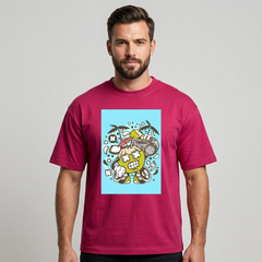 Men's Pink Tropical Coconut Graphic Cotton T-Shirt