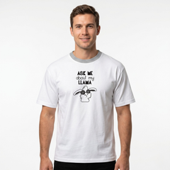 Men's White Llama Graphic Cotton T-Shirt