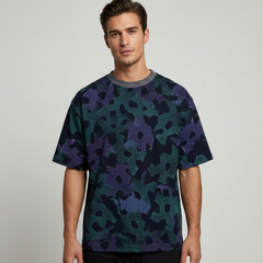 Men's Purple and Green Abstract Camo Oversized T-Shirt