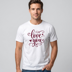 Men's White Love You Typography Graphic T-Shirt