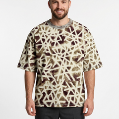 Men's Beige Abstract Geometric Oversized T-Shirt