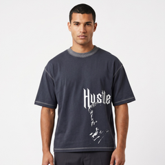 Dark Grey Oversized Hustle Graphic T-Shirt