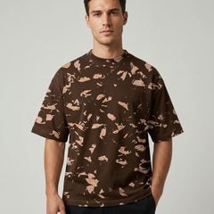 Men's Brown Abstract Splash Oversized T-Shirt