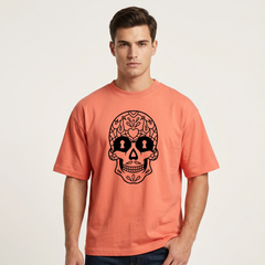 Men's Coral Skull Graphic Oversized T-Shirt
