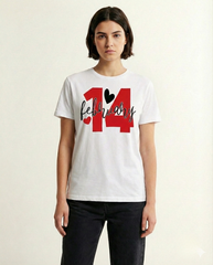 White 14 February Valentine's Day Graphic T-Shirt