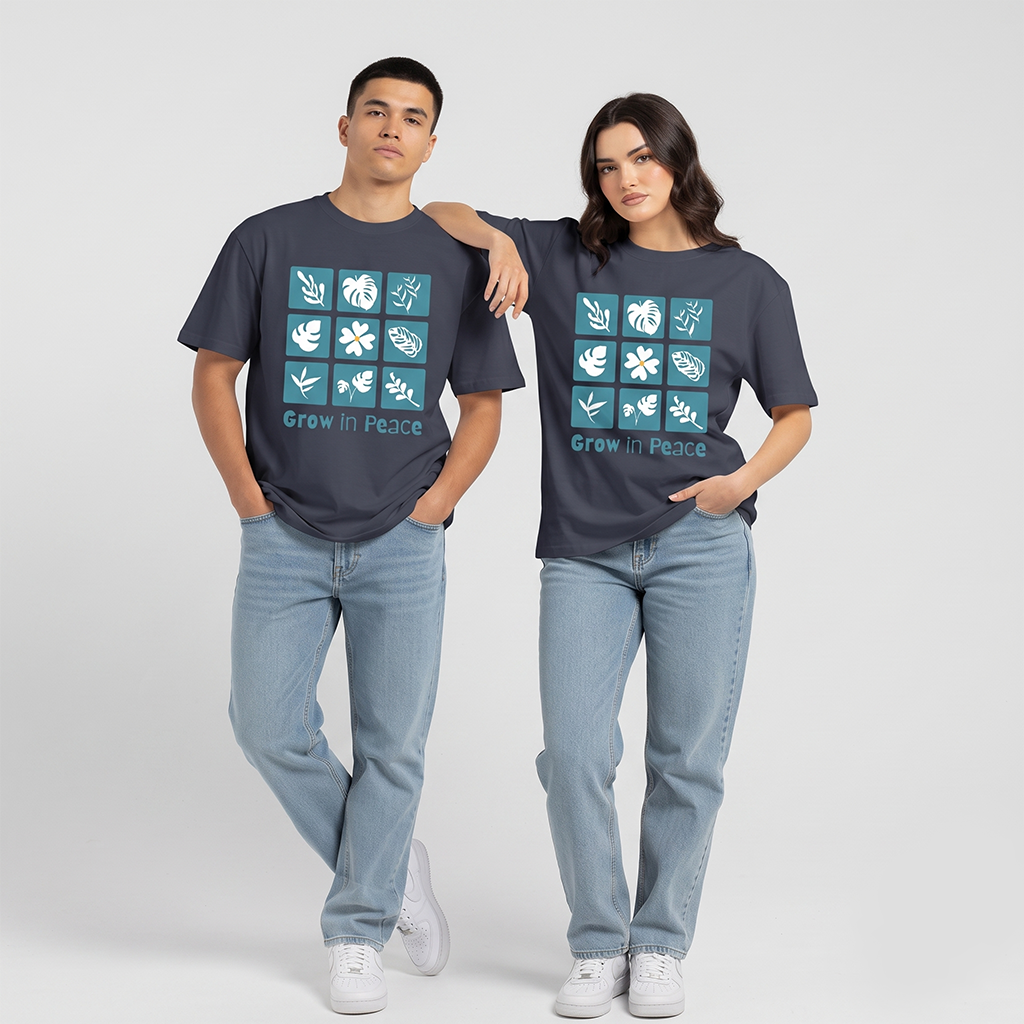 Unisex Grow in Peace Botanical Graphic Navy T-Shirt