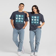 Unisex Grow in Peace Botanical Graphic Navy T-Shirt